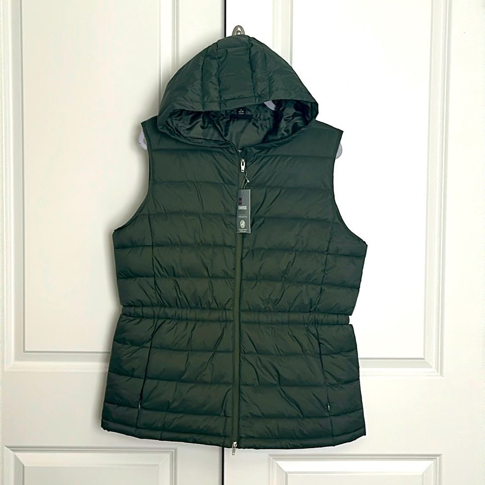 Swiss Tech Performance Gear Puffer Vest Women XL (16-18) Forest Green 3/4 Length